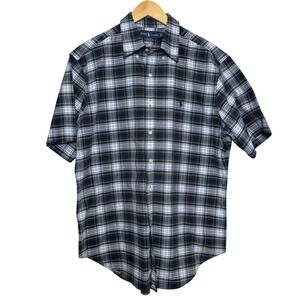 Ralph‎ Lauren Mens Shirt Large Tartan Plaid Classic Fit Short Sleeve Button Down